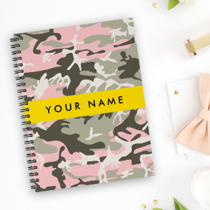 Roze en groene camouflage personaliseer je naam notitieboek