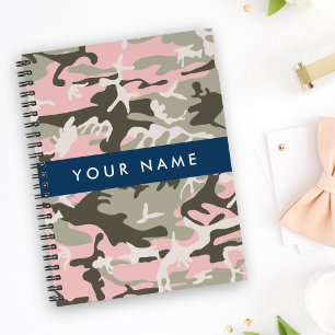 Roze en groene camouflage personaliseer je naam notitieboek