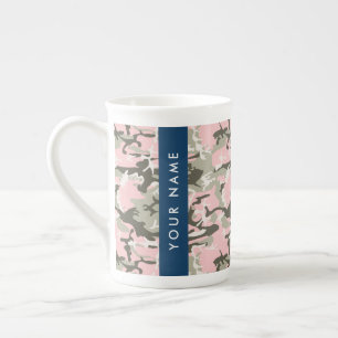 Roze en groene camouflage personaliseer je naam porselein kop