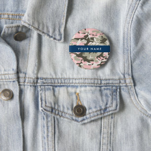 Roze en groene camouflage Personaliseer je naam Ronde Button 5,7 Cm