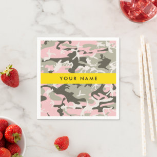 Roze en groene camouflage personaliseer je naam servet