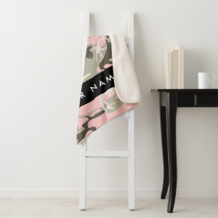 Roze en groene camouflage personaliseer je naam sherpa deken