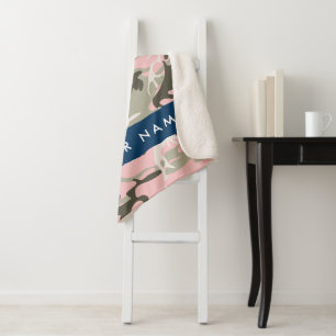 Roze en groene camouflage personaliseer je naam sherpa deken