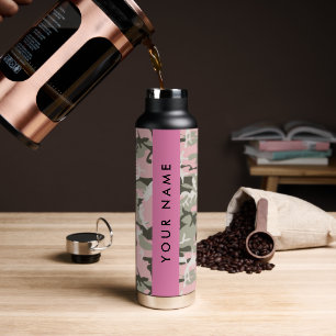 Roze en groene camouflage personaliseer je naam waterfles