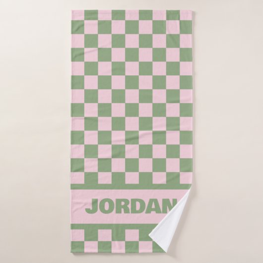 Roze en Groene Checkerboard Handdoek met Aangepast (Badhanddoek)