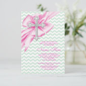  roze en groene Chevron Eerste Communie Kaart (Staand voorkant)