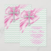  roze en groene Chevron Eerste Communie Kaart (Voorkant / Achterkant)