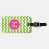 Roze en groene Chevron Pattern met monogram Bagagelabel (Voorkant horizontaal)