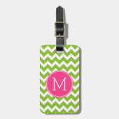 Roze en groene Chevron Pattern met monogram Bagagelabel (Voorkant verticaal)