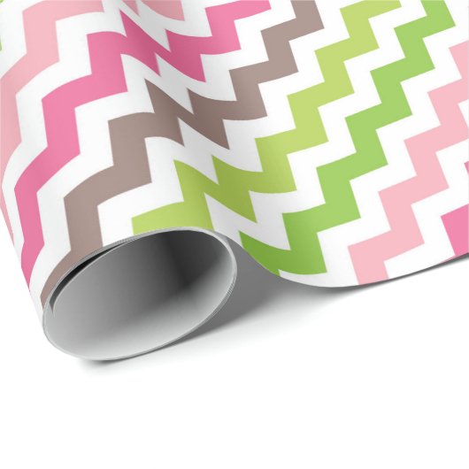 Roze en groene Chevron Stripe Cadeaupapier (Rol Hoek)