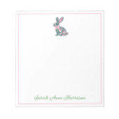 Roze en groene Chinoiserie Bunny met strik Notitieblok (Voorkant)