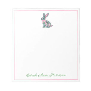 Roze en groene Chinoiserie Bunny met strik Notitieblok