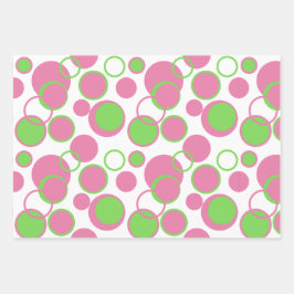 Roze en groene cirkels geometrisch patroon inpakpapier vel