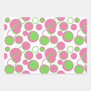Roze en groene cirkels geometrisch patroon inpakpapier vel