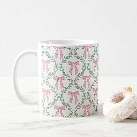 Roze en Groene Coquette Bow Vines Glanzende Mok (Met donut)