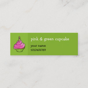 Roze en groene Cupcake, klein Mini Visitekaartje