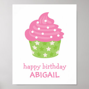 Roze en groene Cupcake-Poster Afdrukwanddecor Poster