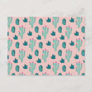 Roze en groene Cute Cactus Patroon Briefkaart
