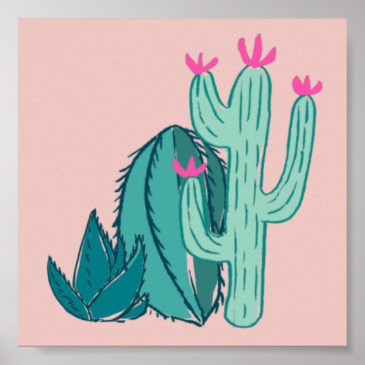 Roze en groene Cute Cactus Poster (Voorkant)