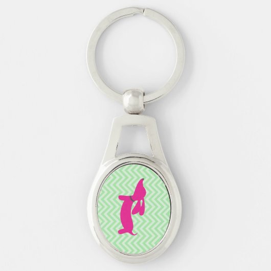 Roze en groene Dachshund Key Ring Sleutelhanger (Voorkant)