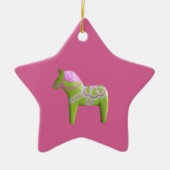 Roze en groene Dala Horse Star-Ornament Keramisch Ornament (Voorkant)