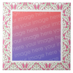 Roze en groene Damask Pattern Lijst Uw Foto Tegeltje