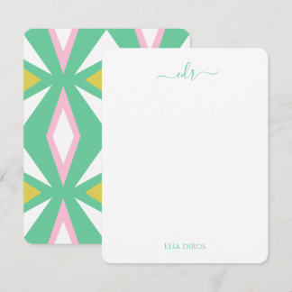 Roze en groene diamant Monogram Note Kaart Notitiekaartje