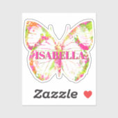 Roze en Groene Douanenaam Vlinder Sticker (Vel)