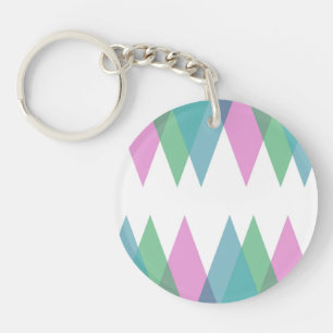 Roze en groene driehoeken sleutelhanger