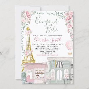 Roze en groene Eiffel baby shower Kaart