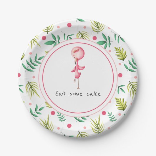 Roze en groene flamingo papieren bordje (Voorkant)