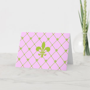 Roze en groene Fleur de Lis Pattern Wenskaart Kaart