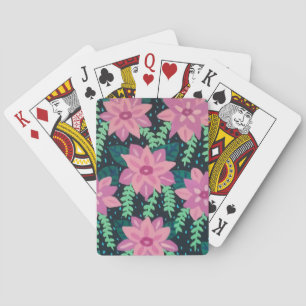 Roze en groene Floral Abstract Pokerkaarten