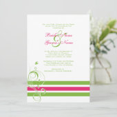 Roze en groene Floral Bars Wedding Invitation Kaart (Staand voorkant)