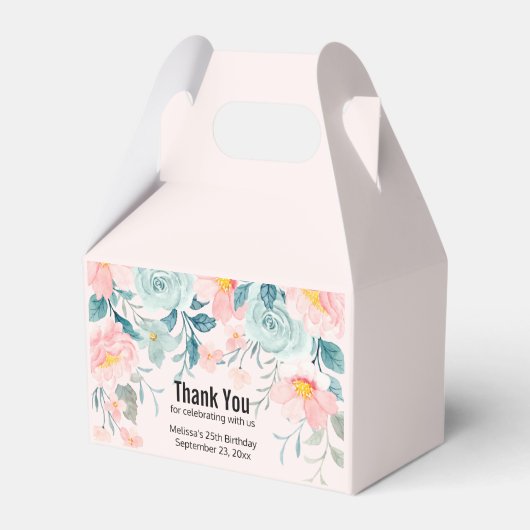 Roze en groene Floral Border Bedankdoosjes (Voorkant Zijde)