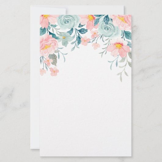 Roze en groene Floral Border Briefpapier (Voorkant)