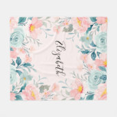 Roze en groene Floral Border Fleece Deken (Voorkant (Horizontaal))
