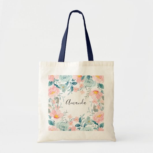 Roze en groene Floral Border Tote Bag (Voorkant)
