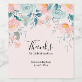 Roze en groene Floral Border Wedding Wijn Etiket (Enkel label)