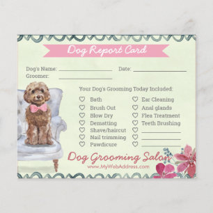 Roze en groene Floral Dog Grooming Report Kaart