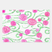 Roze en groene Floral Inpakpapier Vel (Voorkant)