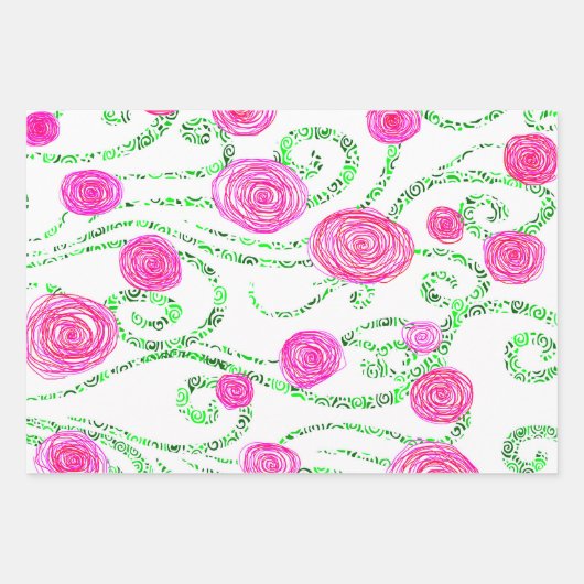 Roze en groene Floral Inpakpapier Vel (Voorkant)