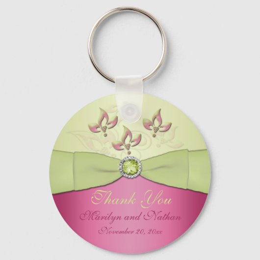 Roze en groene Floral Monogrammed Sleutelhanger (Voorkant)