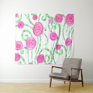 Roze en groene Floral Wandkleed