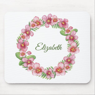 Roze en groene Floral Wreath op maat Muismat