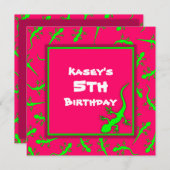 Roze en groene Gecko Lizards Theme Birthday Party Kaart (Voorkant / Achterkant)