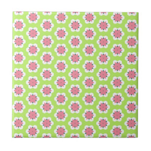 Roze en groene geometrische bloemenpatroon tegeltje