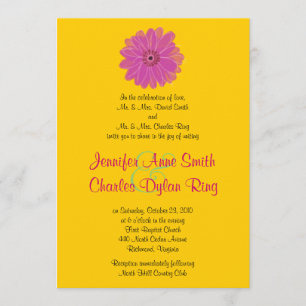 Roze en Groene Gerber Daisy Wedding Uitnodiging