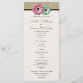 Roze en groene Gerbera Daisy Wedding Program Programma (Voorkant)