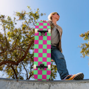 Roze en groene geruite print skateboard